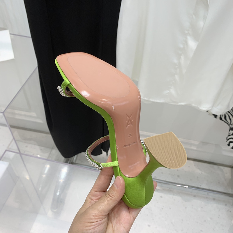 Amina Muaddi Gilda Slipper Green and White Crystals