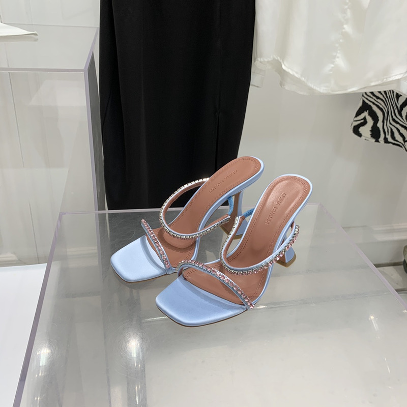 Amina Muaddi Gilda Slipper Blue and Pink Crystals