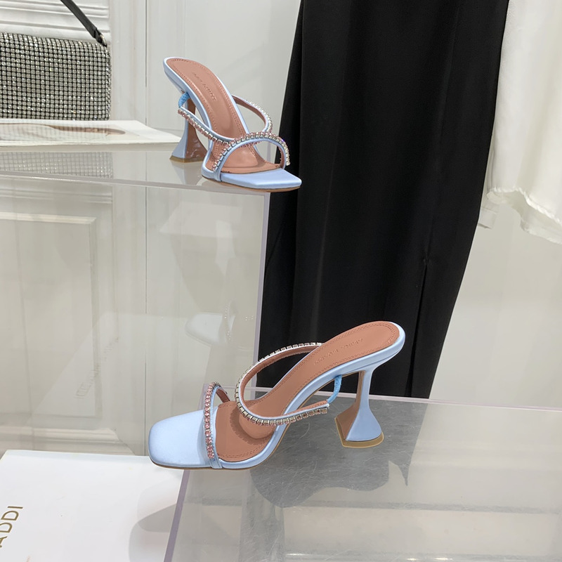 Amina Muaddi Gilda Slipper Blue and Pink Crystals
