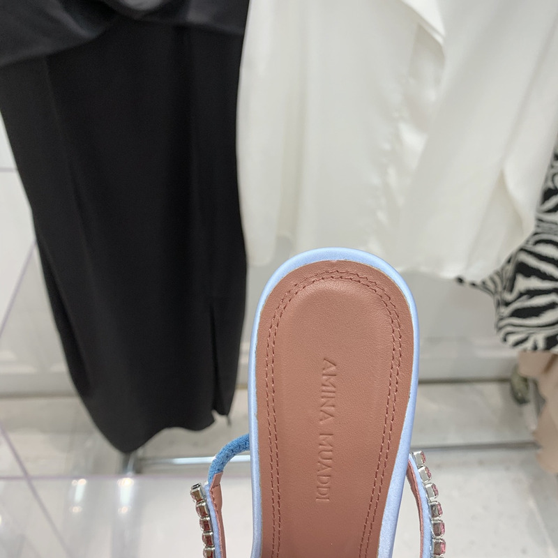 Amina Muaddi Gilda Slipper Blue and Pink Crystals