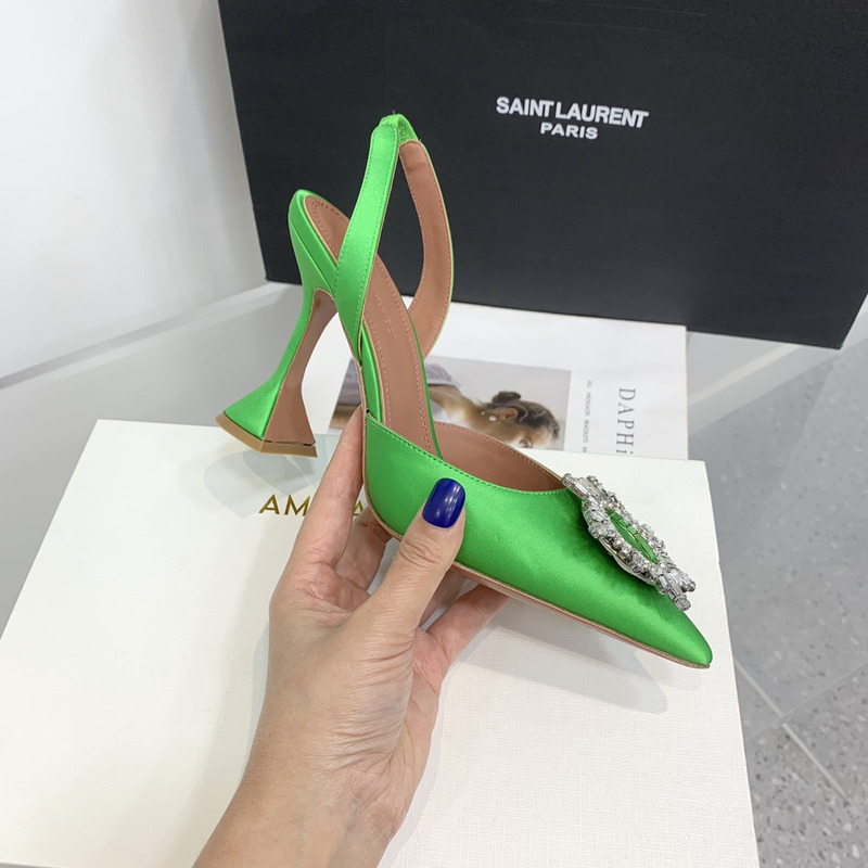 Amina Muaddi Begum Crystal Satin Slingback Pumps Bright Green