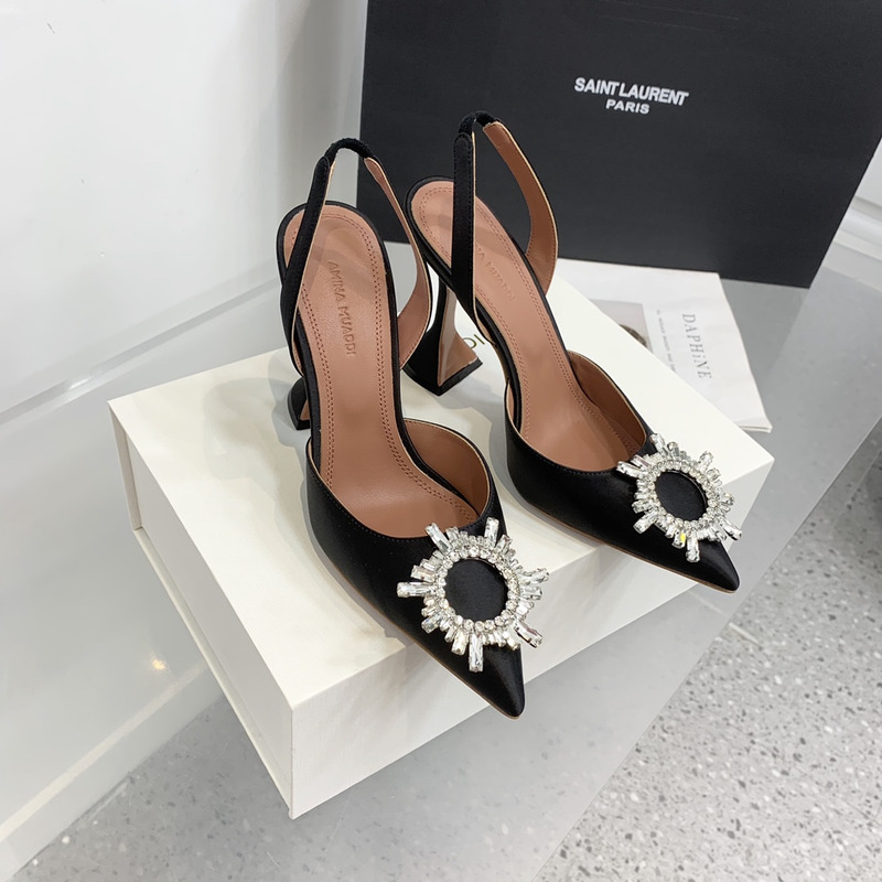 Amina Muaddi  Begum Sling Silver Mirror Black