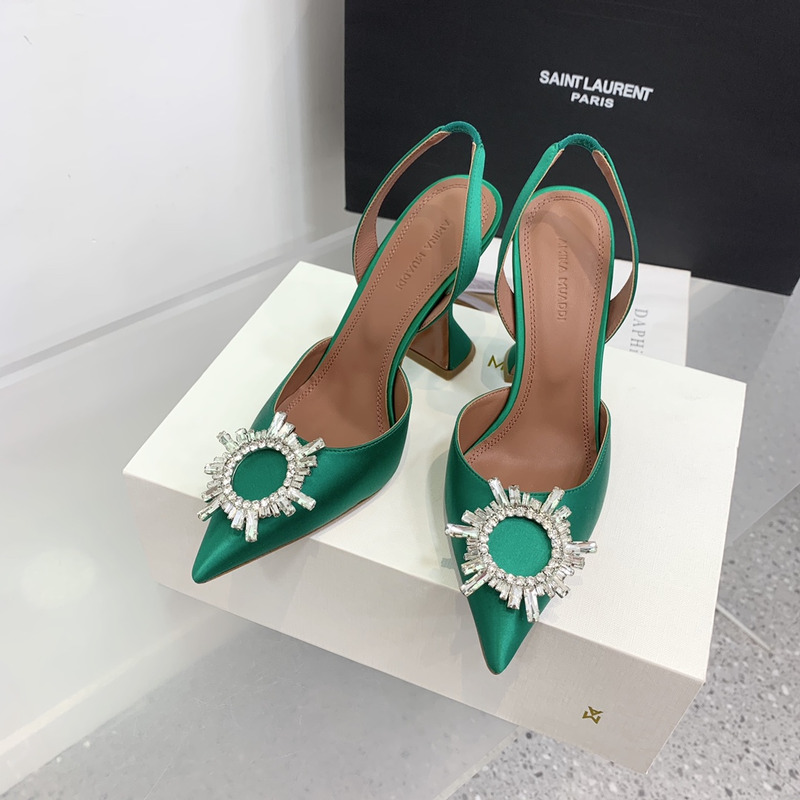 Amina Muaddi  Begum Sling Silver Mirror Dark Green