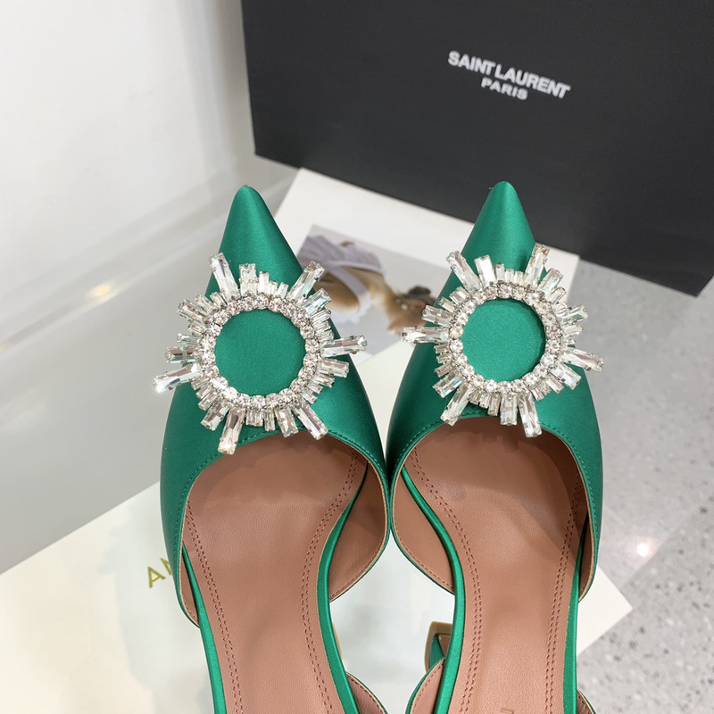 Amina Muaddi  Begum Sling Silver Mirror Dark Green