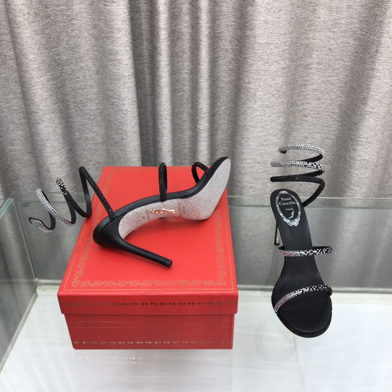 Rene Caovilla Cleo Sandal With Black And Silver Crystals 105