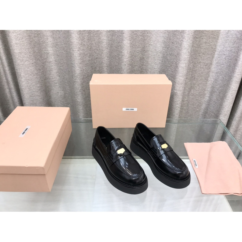 Miumiu Leather Penny Loafers Black