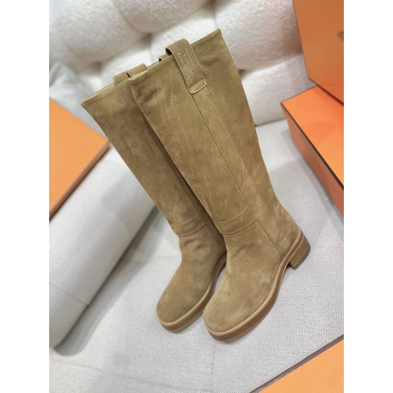 Hermès Suede Calfskin Horse Boot In Khaki