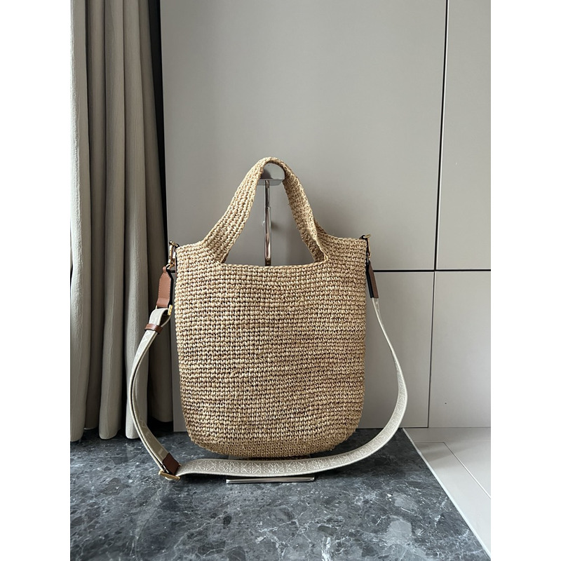 Loewe Slit Bag in Raffia And Calfskin Beige