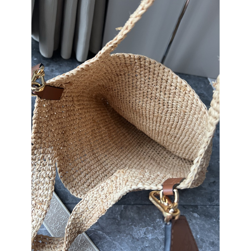Loewe Slit Bag in Raffia And Calfskin Beige