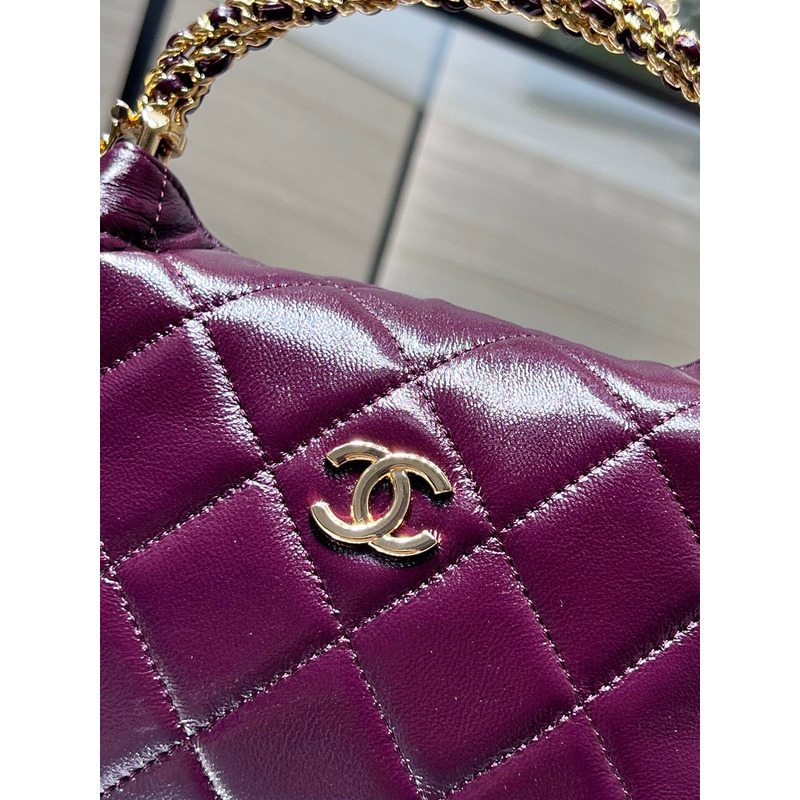 Ch*el clutch with chain shiny lambskin & gold-tone metal violet