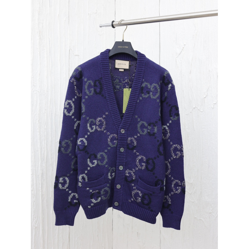 G*u*i wool cardigan with gg intarsia blue
