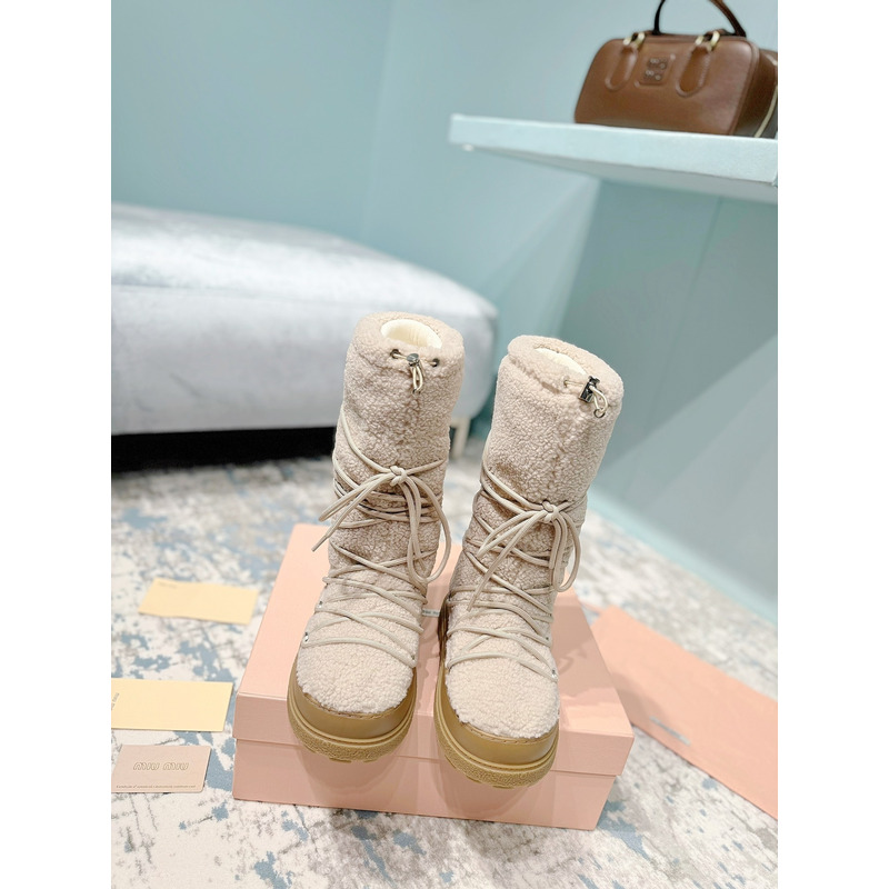 Miu Miu Shearling Après-Ski Boots Beige