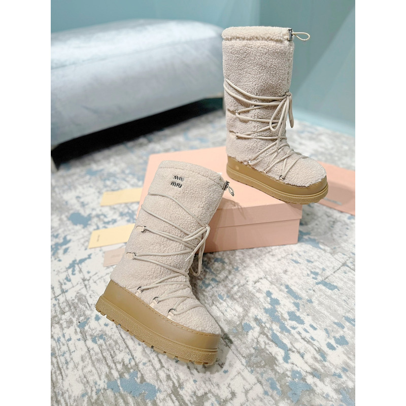 Miu Miu Shearling Après-Ski Boots Beige