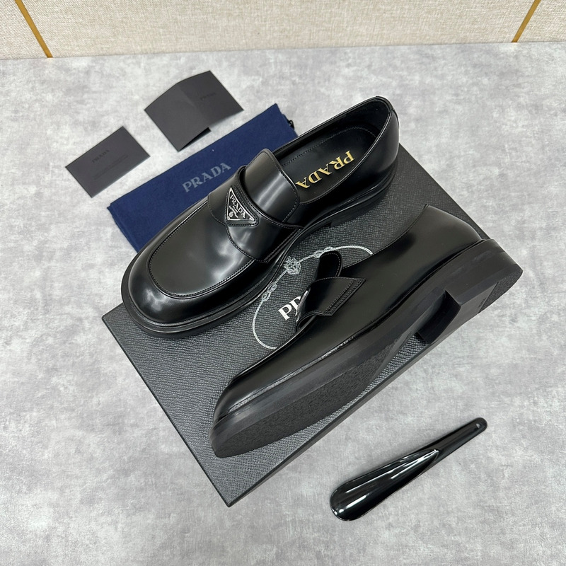 Pra*a chocolate brushed leather loafers black