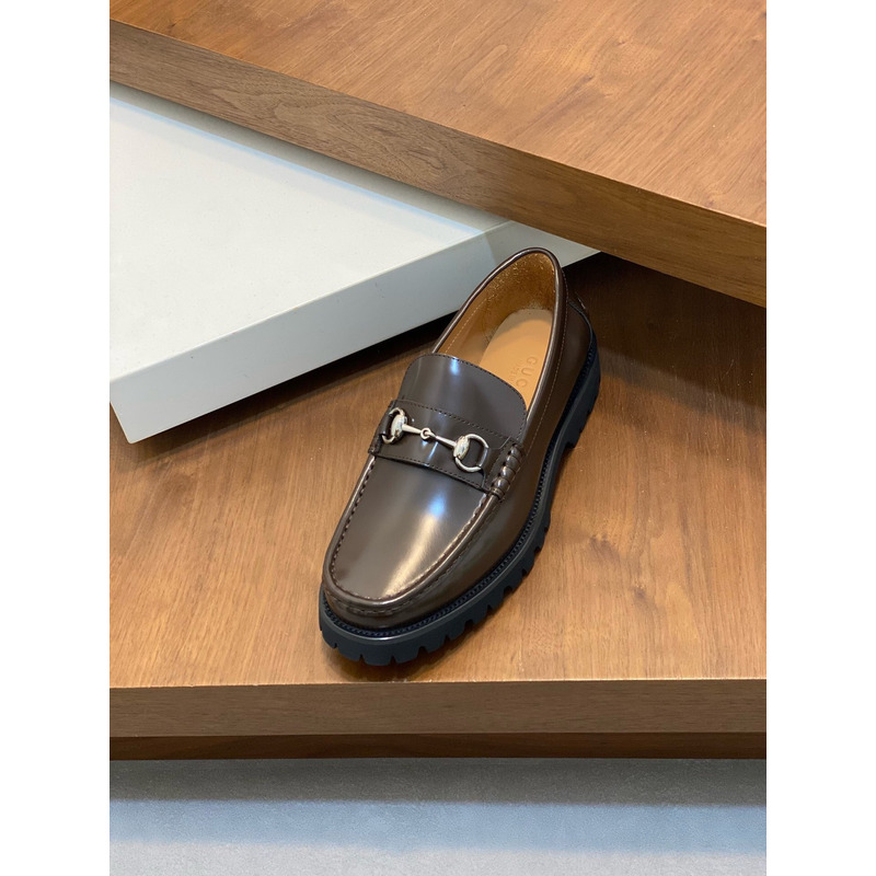 G*u*i logo loafer with horsebit dark brown