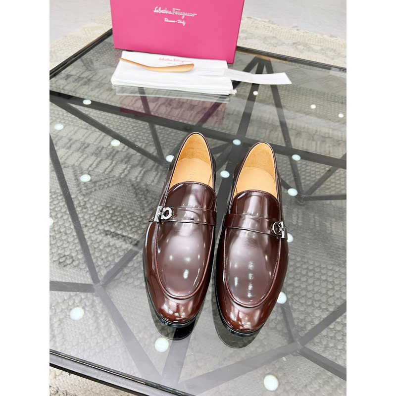Ferragamo  Moccasin With Gancini Ornament Dark Brown
