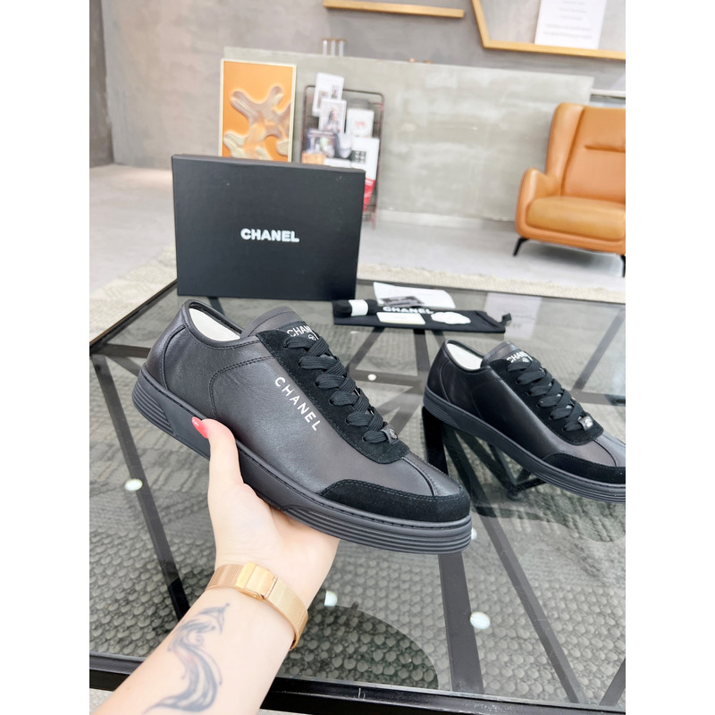 Ch*el calfskin sneakers black