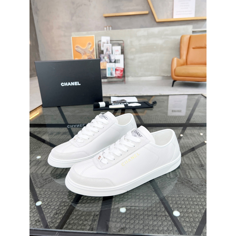 Ch*el calfskin sneakers white