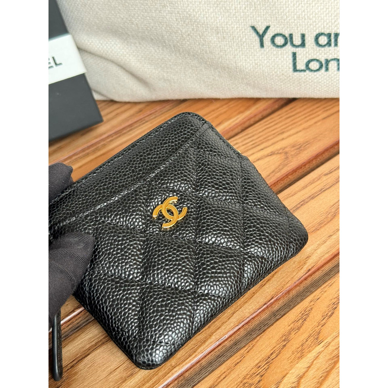 Ch*el classic zip coin purse calfskin black