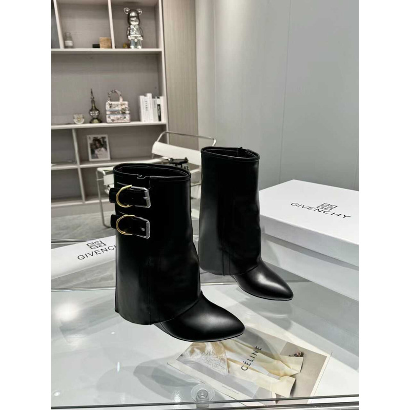 Givenchy Shark Lock Buckles Ankle Boots In Leather Black