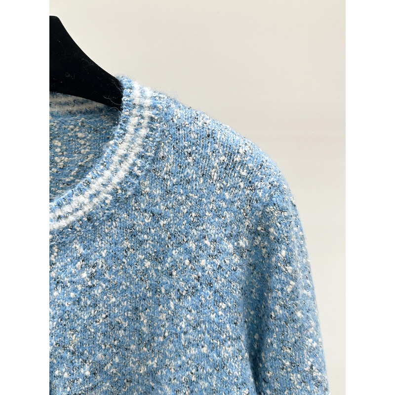 Ch*el logo long sleeve cardigan sweater in blue
