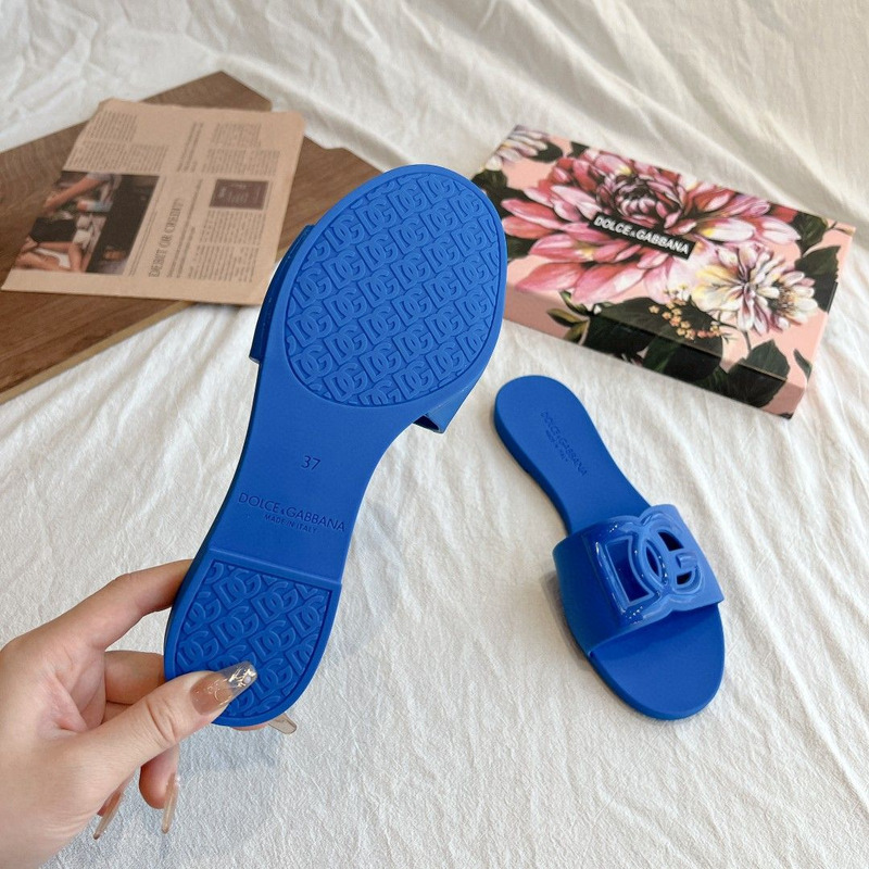 Dolce  Gabbana Dg Logo Rubber Slippers Blue
