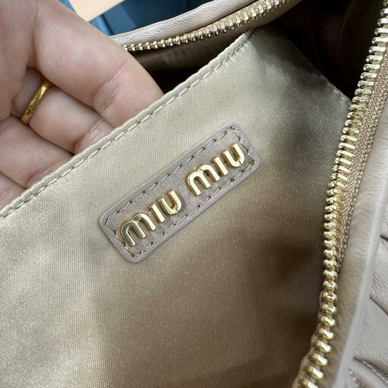 Miu Miu Wander Matelasse Nappa Leather Half Moon Brownish