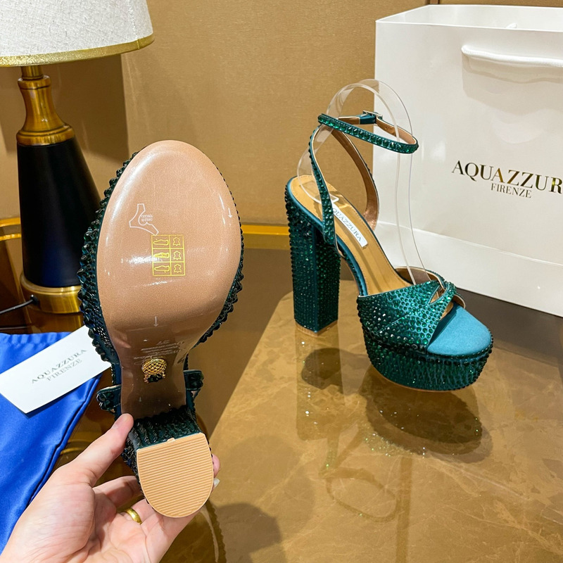 Aquazzura Sinner Crystal Plateau Satin Sandals Green