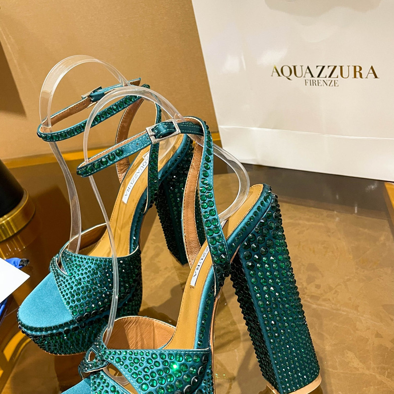 Aquazzura Sinner Crystal Plateau Satin Sandals Green