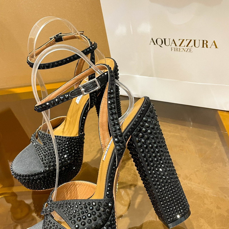 Aquazzura Sinner Crystal Plateau Satin Sandals Black