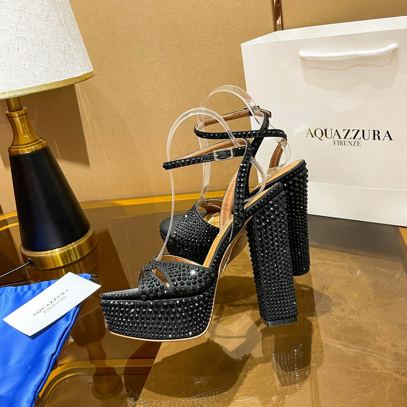 Aquazzura Sinner Crystal Plateau Satin Sandals Black