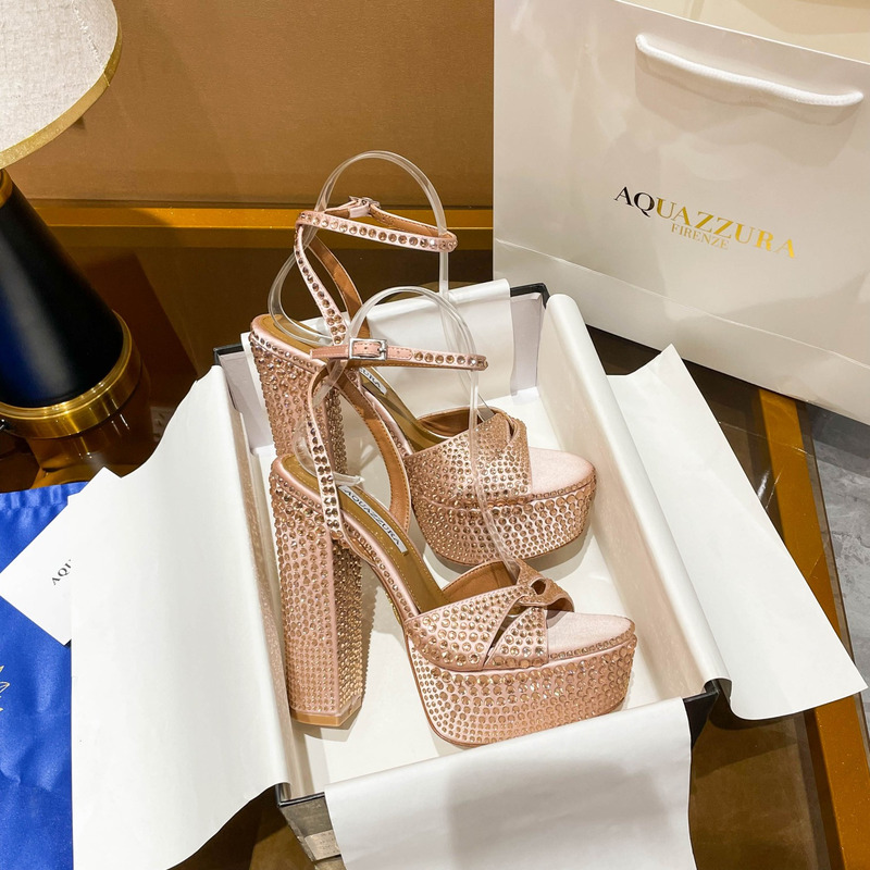 Aquazzura Sinner Crystal Plateau Sandals Nude