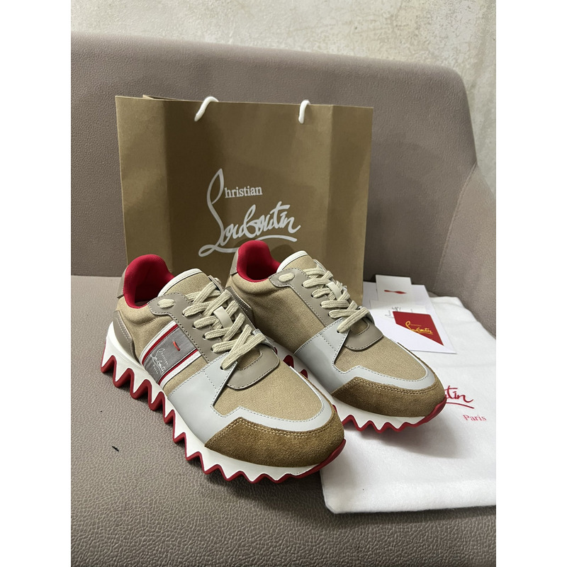 Ch**an louboutin nastroshark olona canva and calf leather men sneaker brown