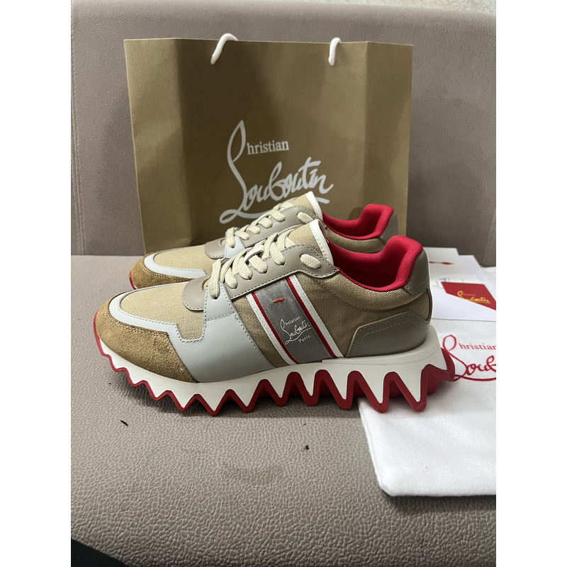 Ch**an louboutin nastroshark olona canva and calf leather men sneaker brown