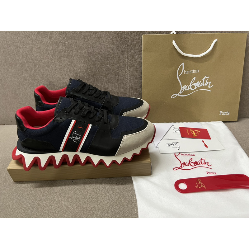 Ch**an louboutin nastroshark olona canva and calf leather men sneakers navy