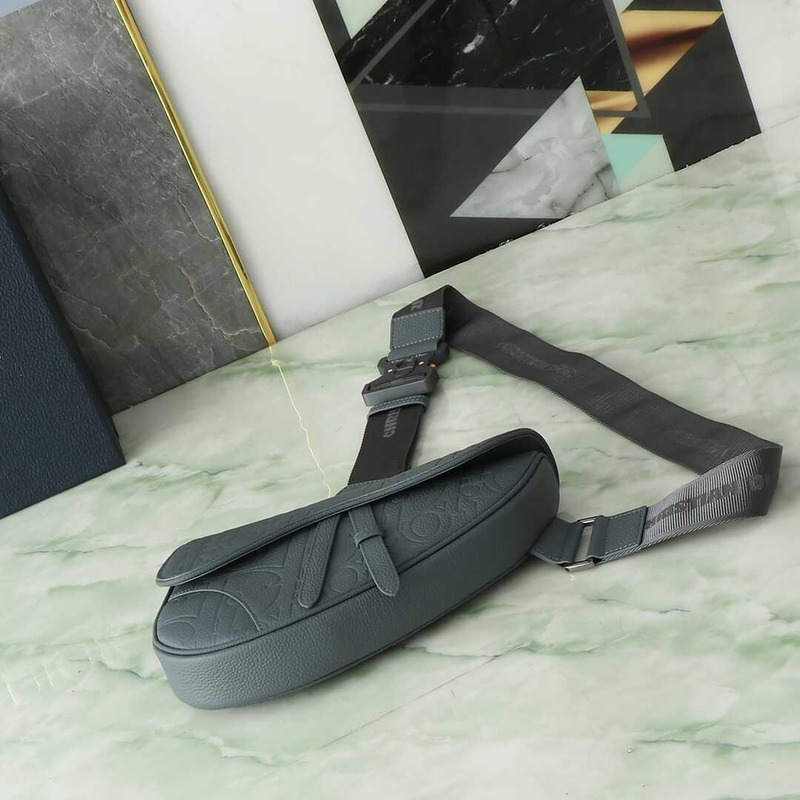 saddle bag grey D*or gravity leather and black grained calfskin