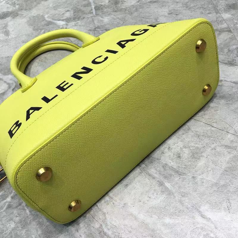 Ba*len*cia*ga logo printed leather yellow shoulder bag