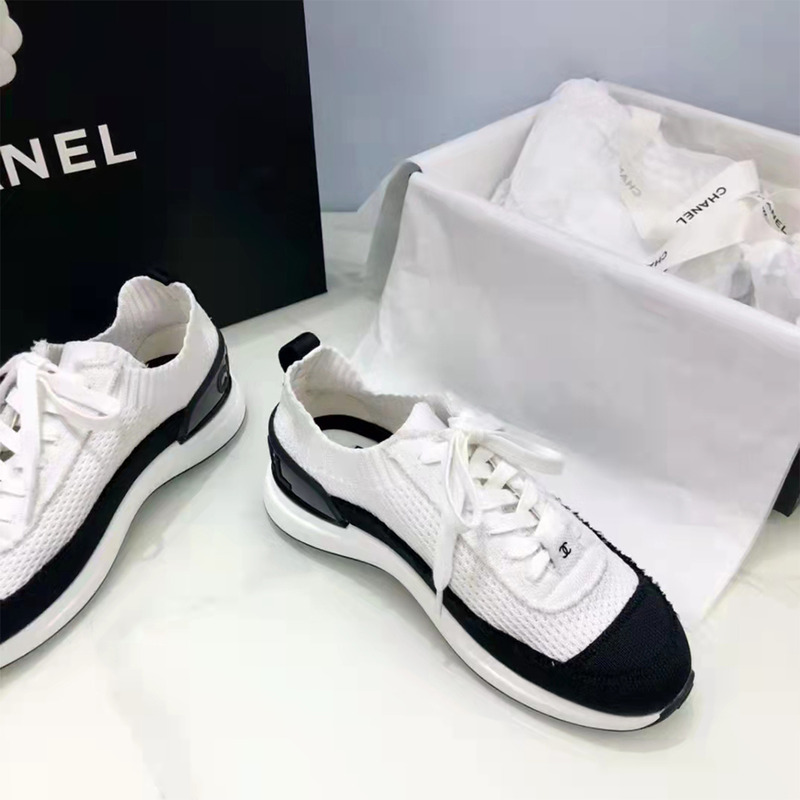 Ch*el knitwear white & black trainers