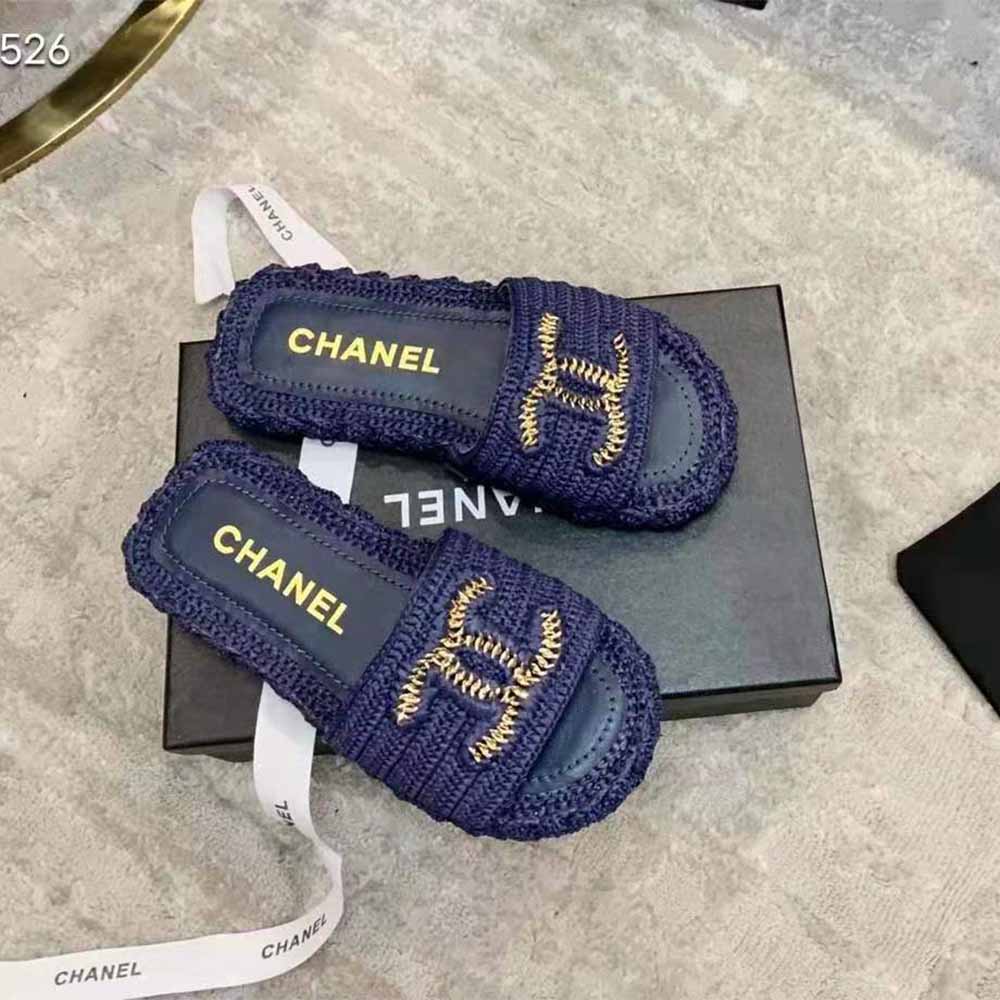 Ch*el womens flat sandals navy 2021 ss