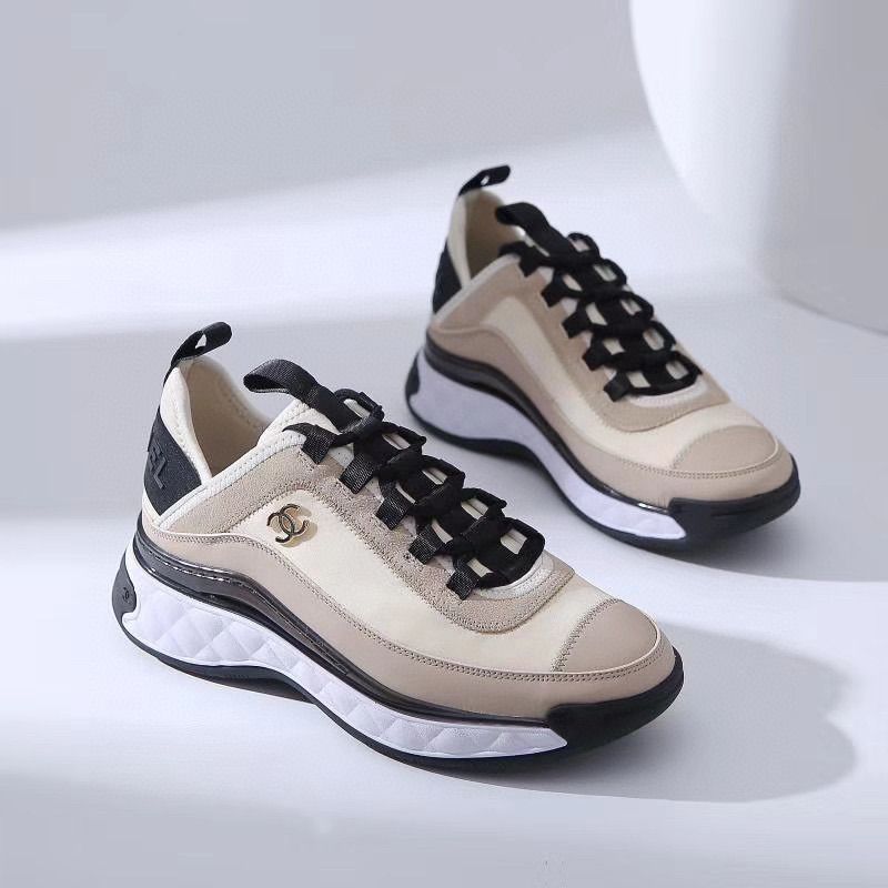 Ch*el velve calfskin mixed fibers sneakers