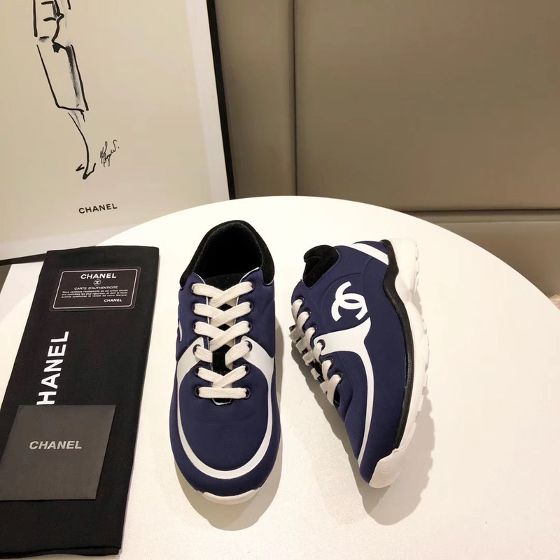 Ch*el suede calfskin sneakers in blue/white