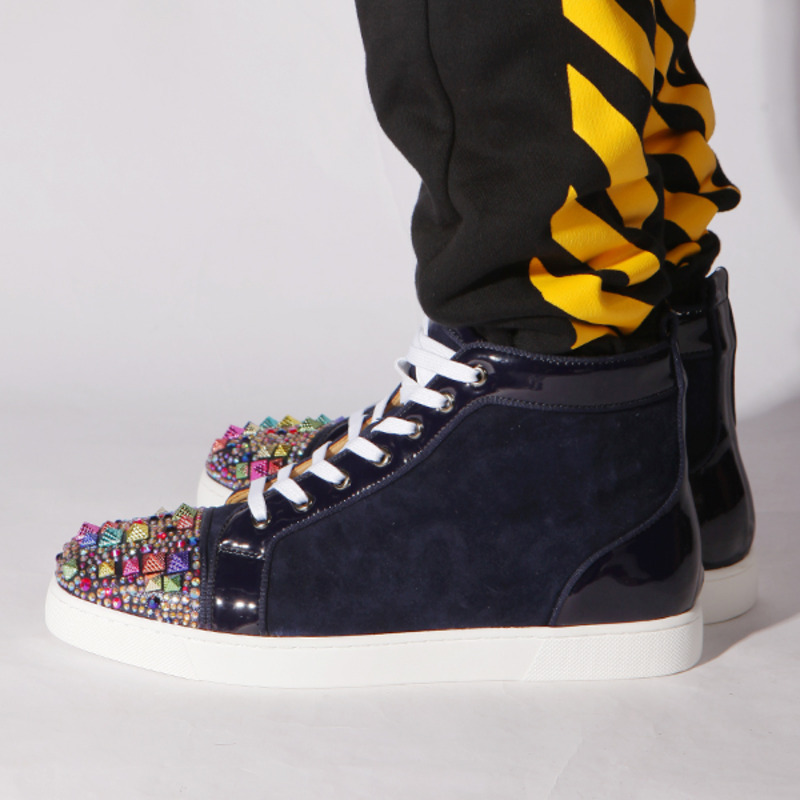[made  to order] ch**an louboutin S*per perfect blue mixkeol**is flat suede & patent leather trainers