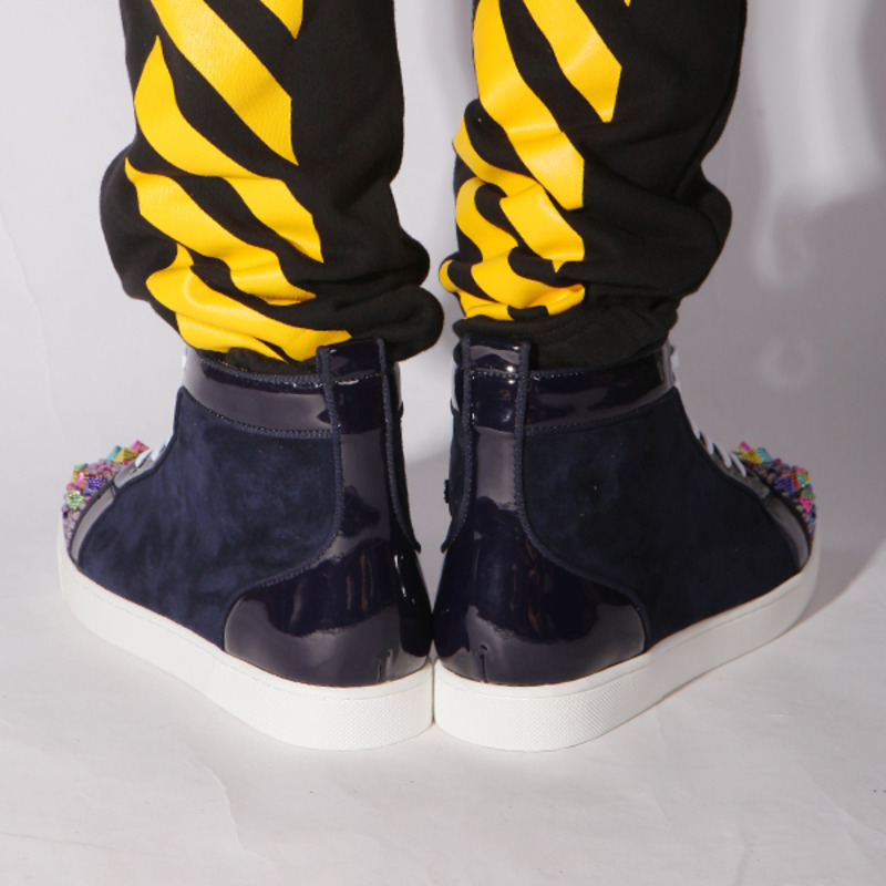 [made  to order] ch**an louboutin S*per perfect blue mixkeol**is flat suede & patent leather trainers