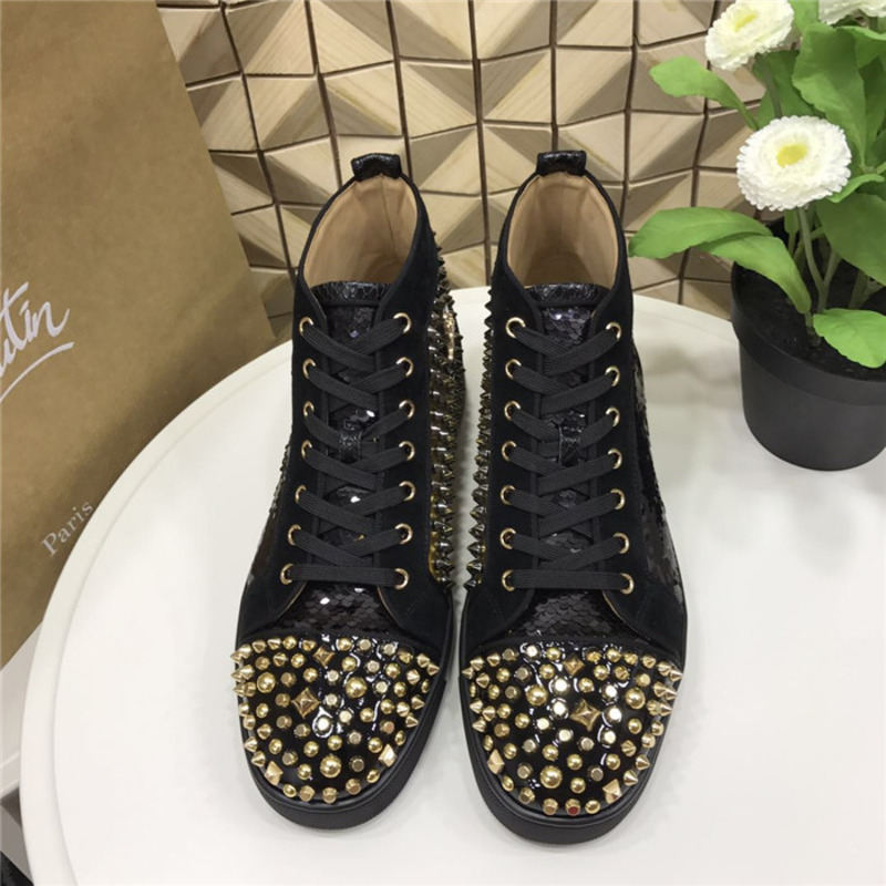 [made  to order] ch**an louboutin S*per perfect gold lou spikes sequins high top sneakers
