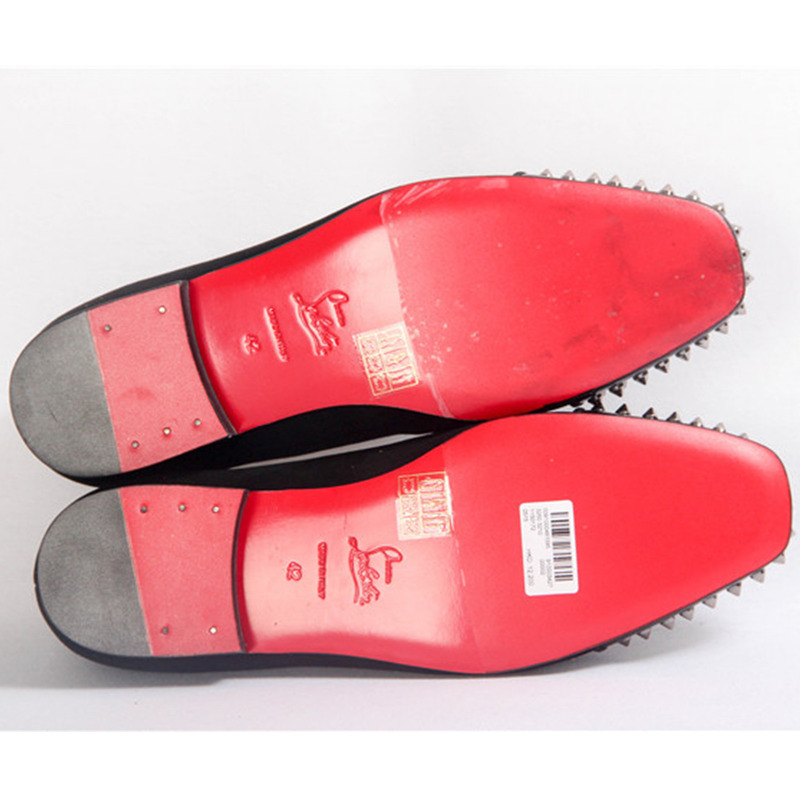 made to order!!! ch**an louboutin S*per perfect mens loafers harvanana spikes flannel black