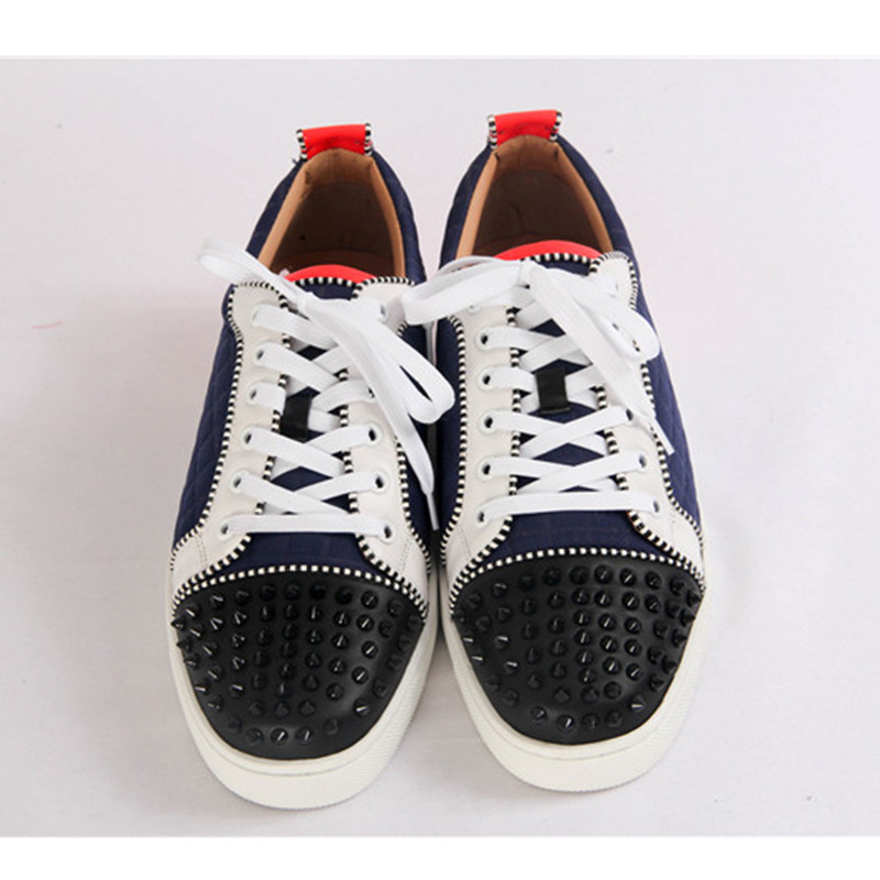 [made  to order] ch**an louboutin S*per perfect l**is junior men flat low top leather black spike sneaker