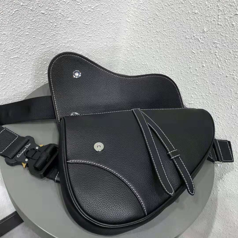 D*or bee printed saddle bag in black calfskin