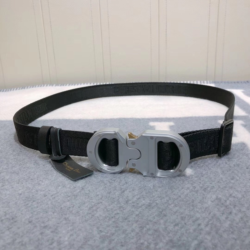 D*or black cotton canvas belt with silver buckle