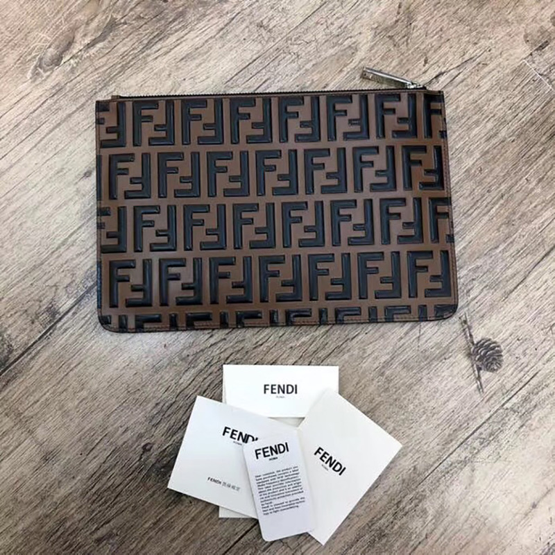 F**di brown leather slim pouch
