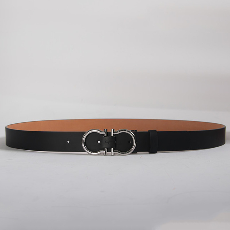 Ferragamo Salvatore Reversible and Adjustable Belt Black leather Grey Buckle